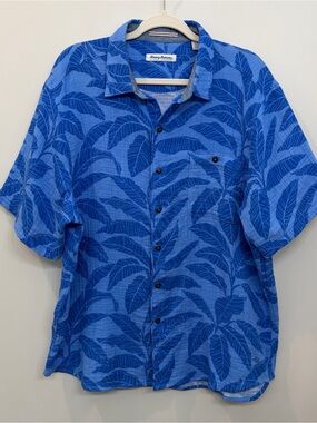 Tommy Bahama  Mens Camp Shirt Gauze Cotton Large Blue Button  Beach Dadcore
